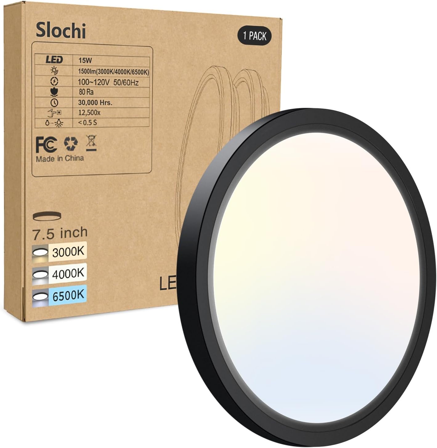 1PACK LED Flush Mount Ceiling Light Fixture, 3000K-4000K-6500K & 100W Equivalent...