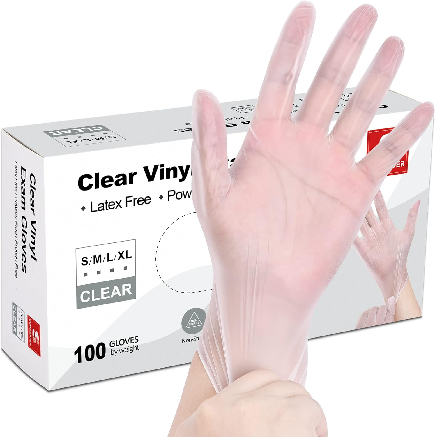 Schneider Clear Vinyl Exam Gloves, Latex-Free, Disposable Medical Gloves, Cleani...