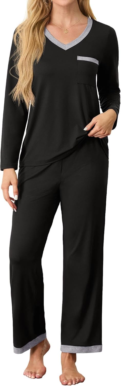 SHIJIALI Women's Pajama Sets 2 Piece Ladies Long Sleeve Lounge Outfits Long Pant...
