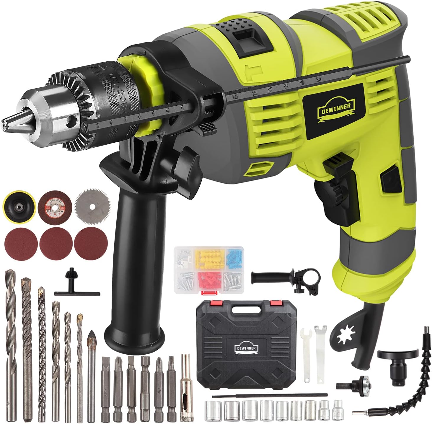 Hammer Drill, 710W Electic Corded Impact Drill, 13mm Metal Chuck, 0-3300RPM, Pow...