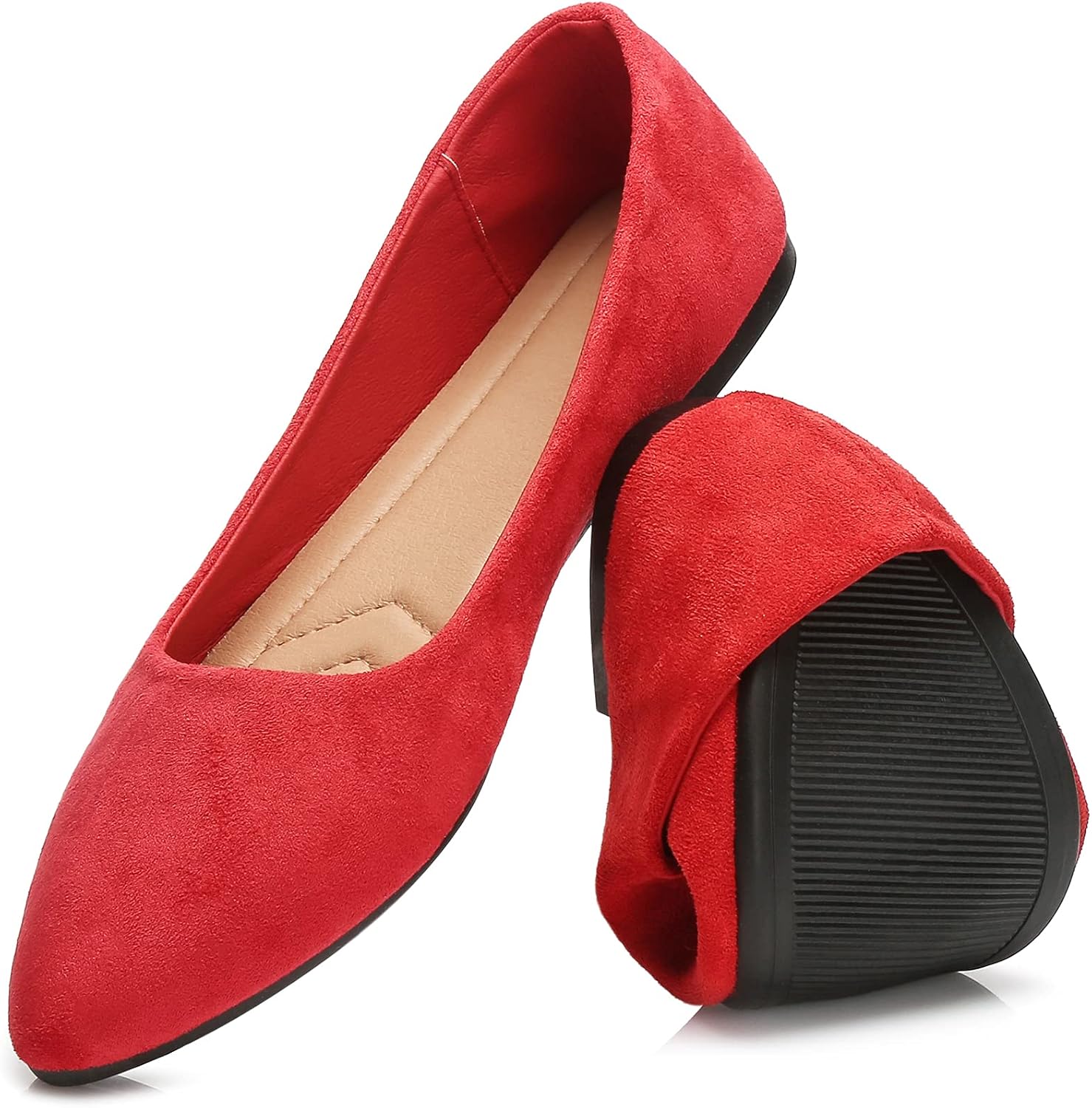 HEAWISH Women’s Black Flats Shoes Comfortable Suede Pointed Toe Slip On Casual B...