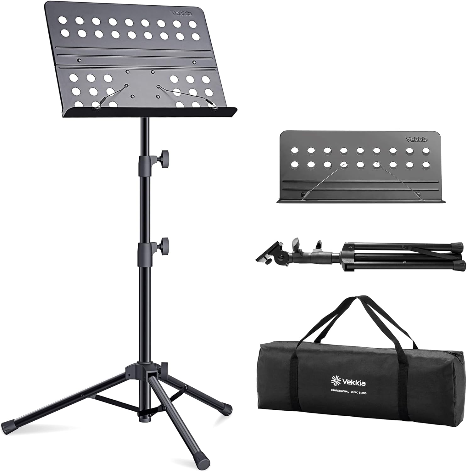 Vekkia Metal Professional Portable Perforated Sheet Music Stand - Folding Adjust...
