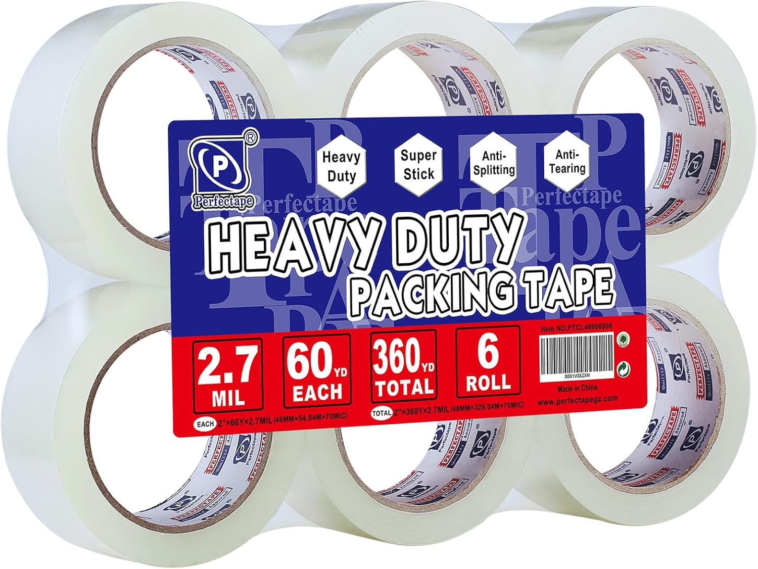 Heavy Duty Packing Tape 6 Rolls, Total 360Y, Clear, 2.7 mil, 1.88 inch x 60 Yard...