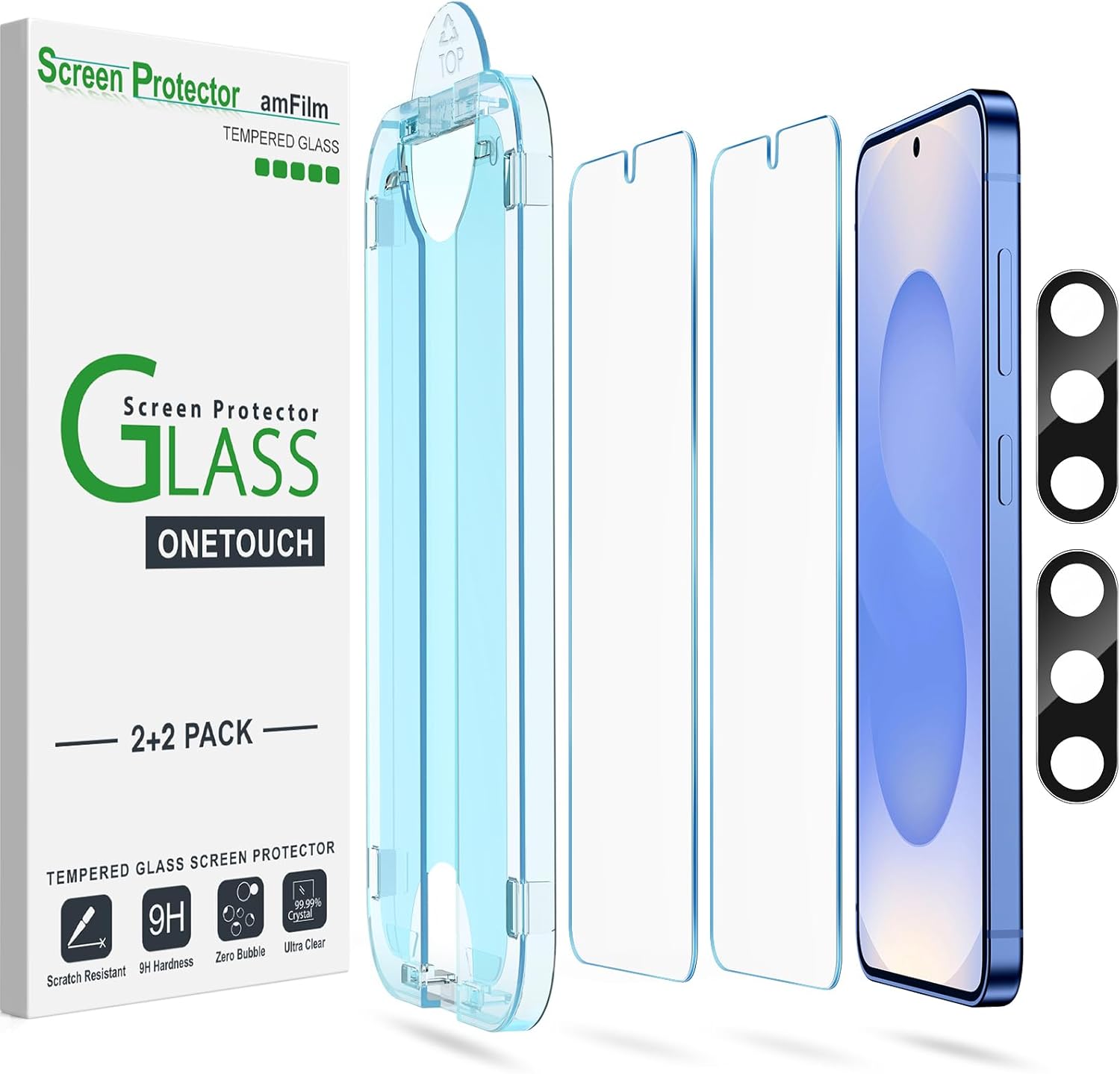 amFilm 2 Pack OneTouch Tempered Glass Screen Protector for Samsung Galaxy S25 5G...
