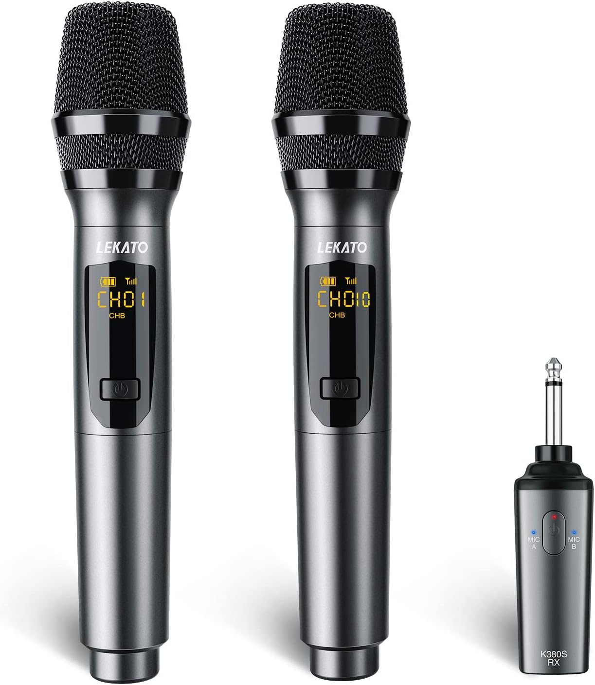 LEKATO 2.4GHz Wireless Microphones, Metal Singing Microphone,Rechargeable Dual H...