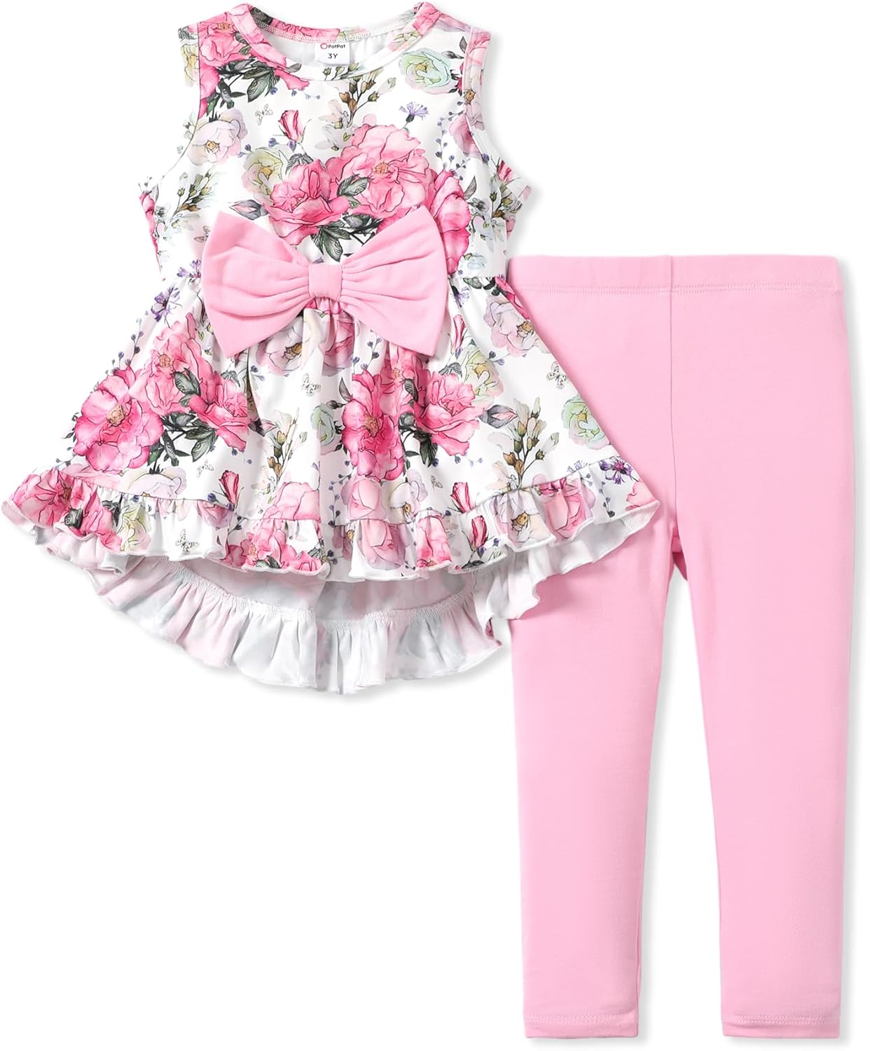 PATPAT Toddler Girl 2 Piece Pants Set Sleeveless Ruffle Hem and Floral Pants Leg...
