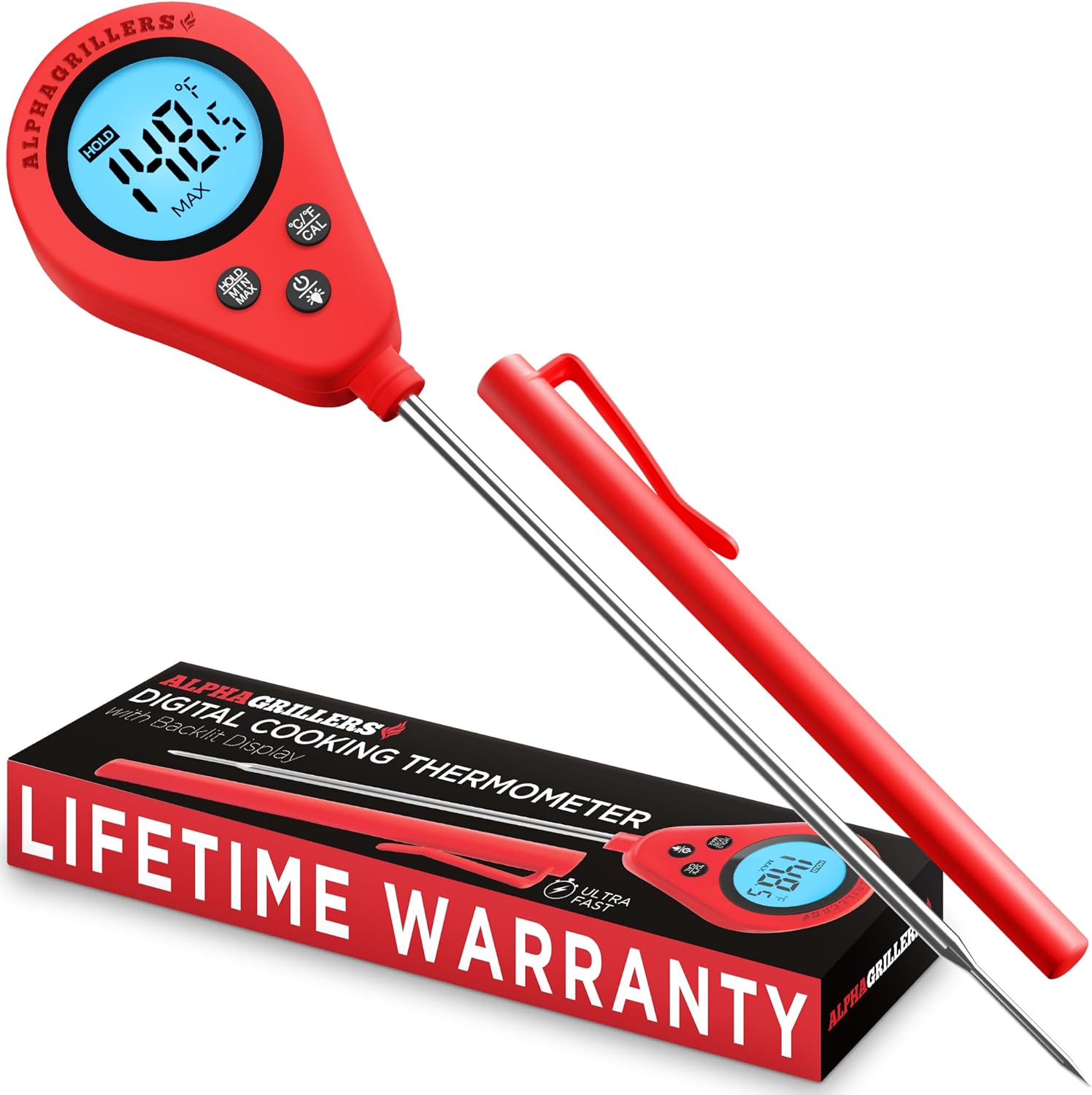 Alpha Grillers Meat Thermometer Digital Food Thermometer for Cooking Grilling Br...