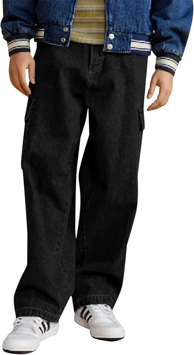 Haloumoning Boys Cargo Baggy Pants Elastic Waist Wide Leg Jeans Casual Demin Pan...