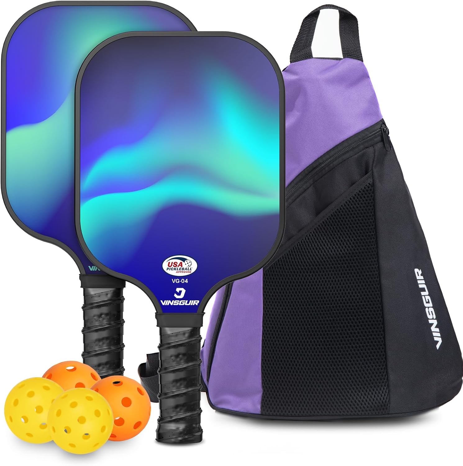 VINSGUIR Pickleball Paddle Set of 2, USAPA Approved Lightweight Fiberglass Racke...