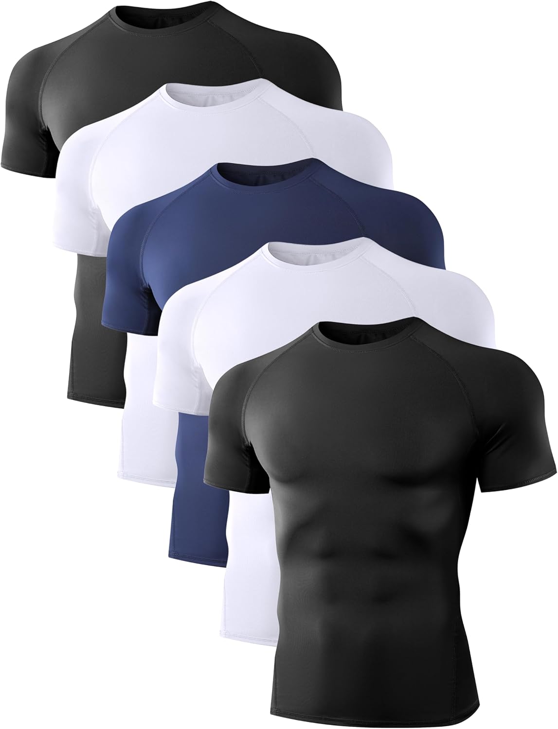 5 Pack Men’s Compression Shirts Short Sleeve Cool Dry Sports Athletic Workout Ba...
