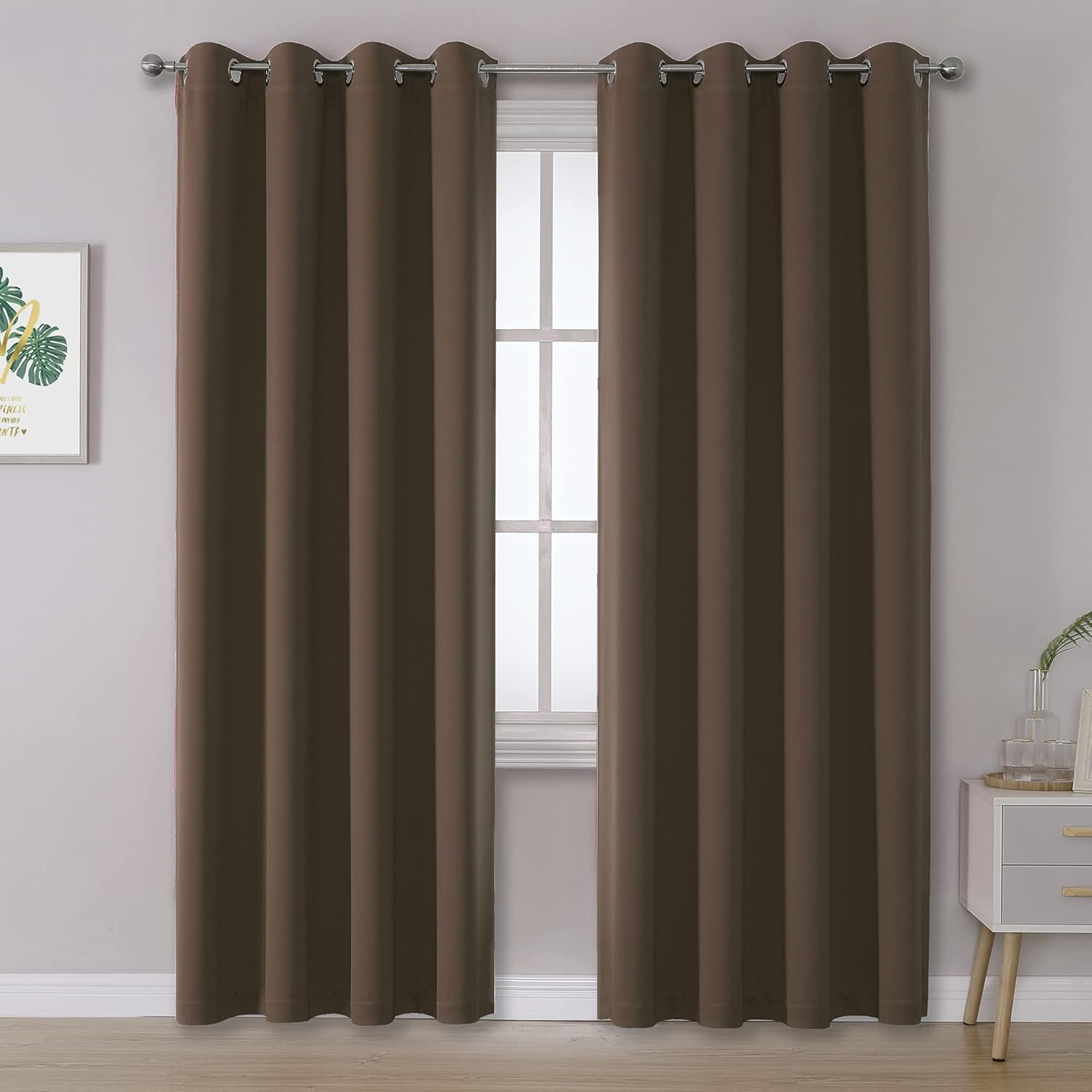 DUALIFE Brown Curtains 84 Inches Long Coffee Color Blackout Curtains with Gromme...