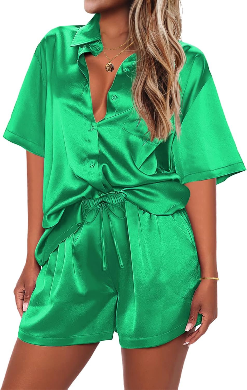Ekouaer Pajamas for Women Silk Soft Sleepwear Short Sleeve Button Down Pjs Satin...