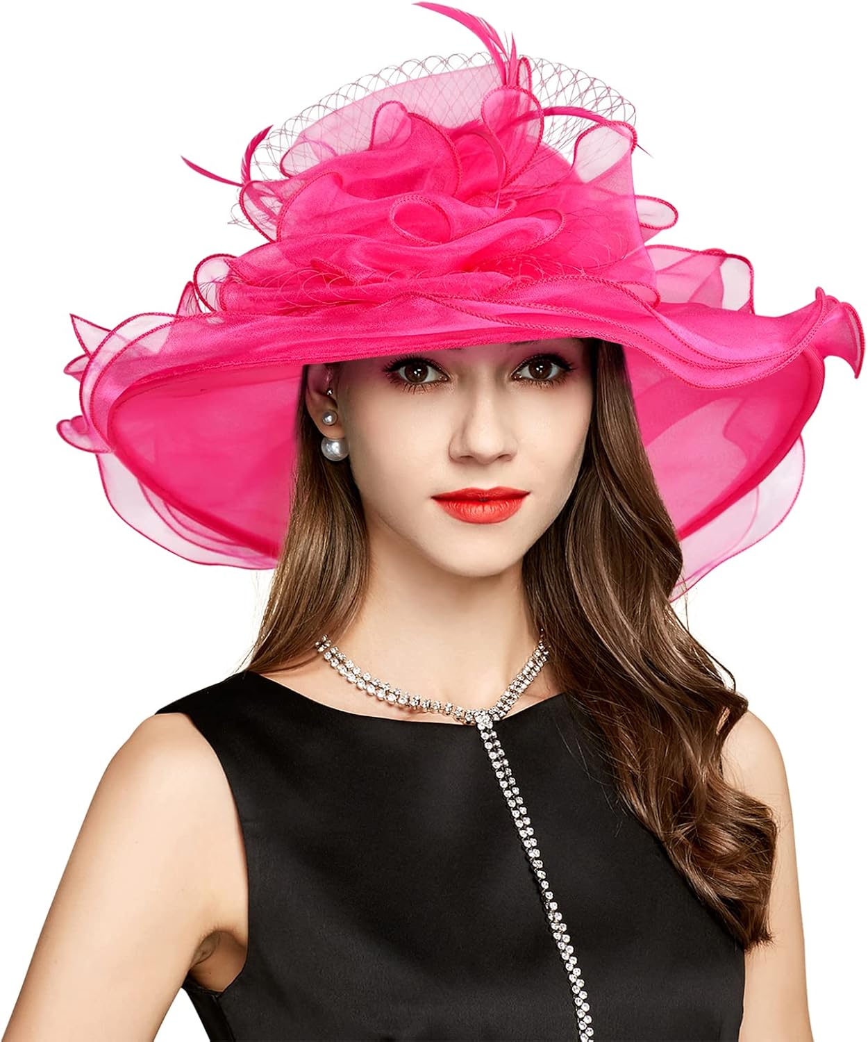 2025 Kentucky Derby Hat for Women Ladies, Organza Veil Feather Fascinator for Te...