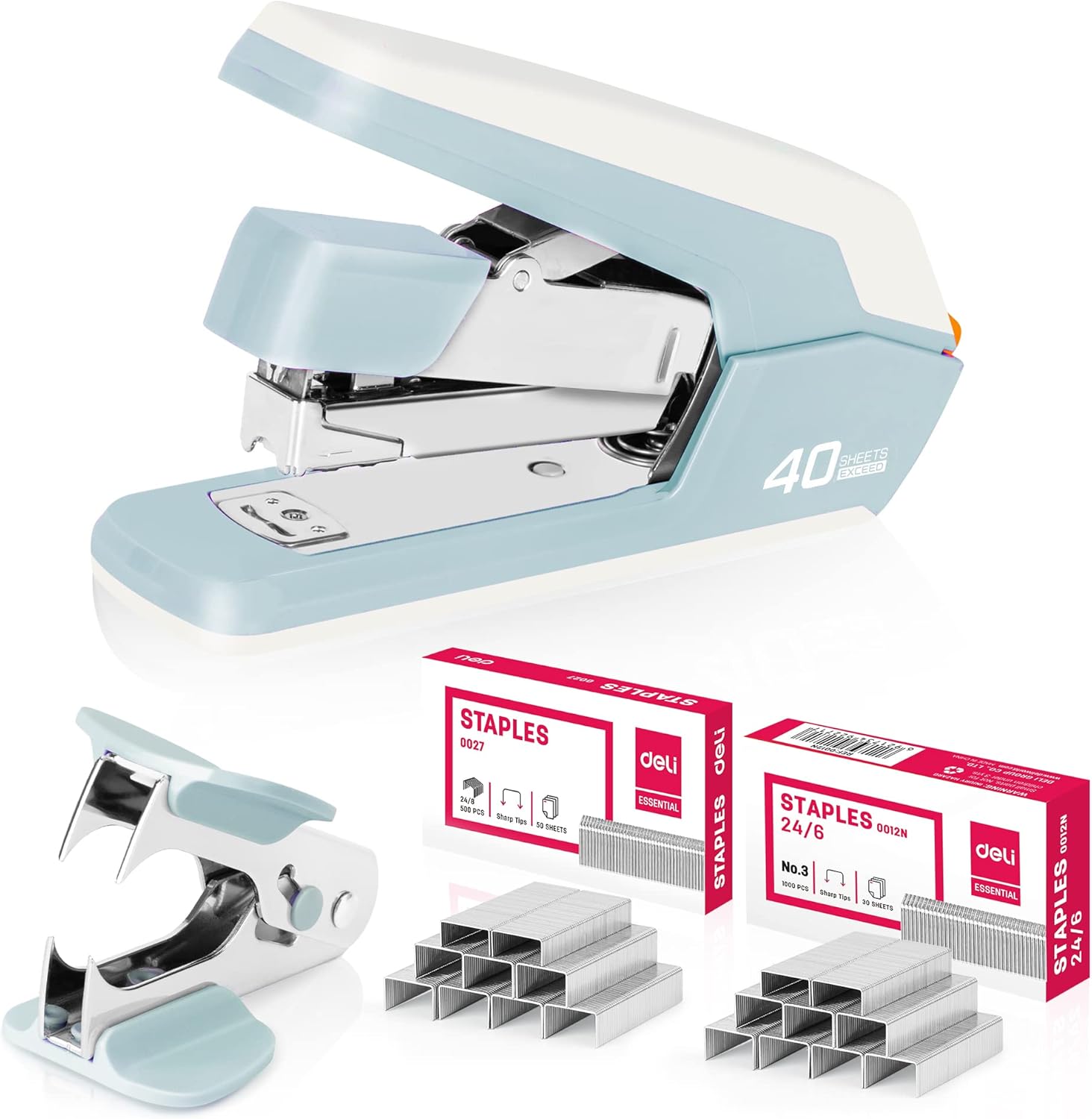 Deli Effortless Desktop Stapler, Heavy Duty Stapler, 40-50 Sheet Capacity, One F...
