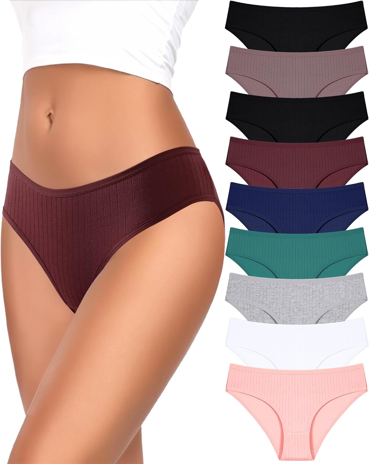 FINETOO 9 Pack Cotton Underwear for Women Sexy Low Rise Ribbed Hipster Breathabl...