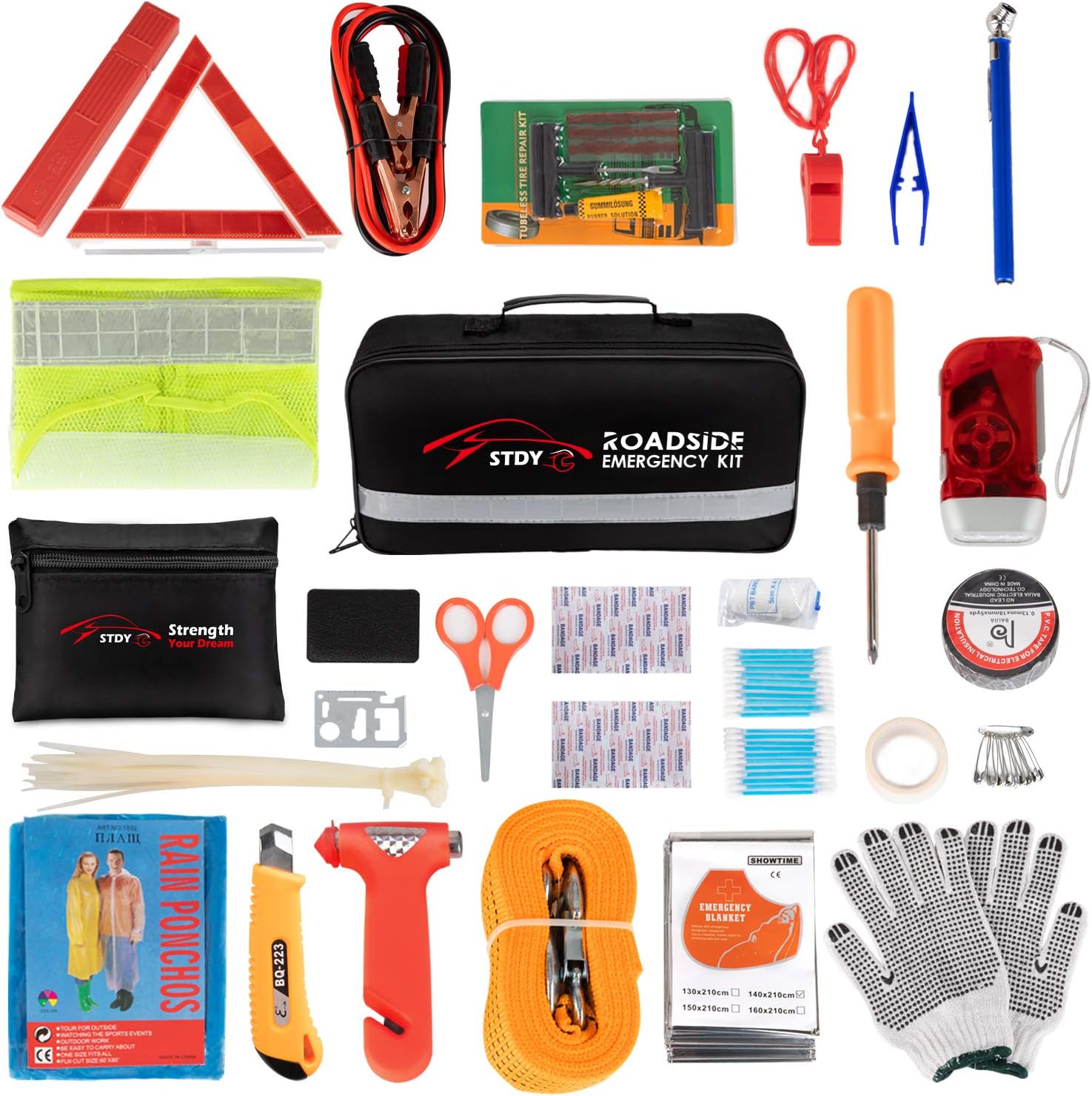 Car Roadside Emergency Kit, Vehicle Truck Safety Road Side Assistance Kits Auto...