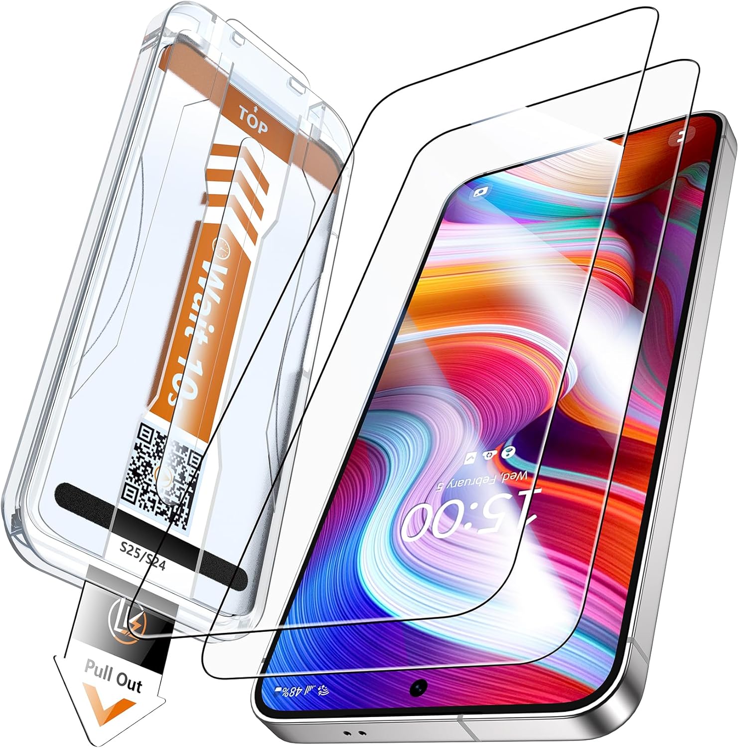 LK 2 Pack for Samsung Galaxy S25/ S24 Screen Protector [New Version] [Auto Dust-...