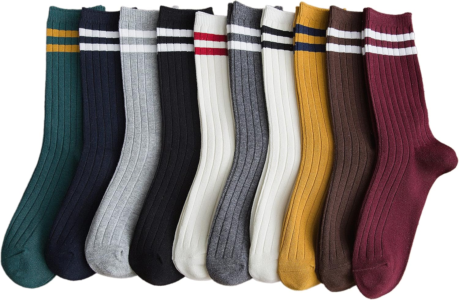 ACCFOD Womens Striped Crew Socks 5-10 Pairs Cute Retro Long Socks Vintage Fun Fa...