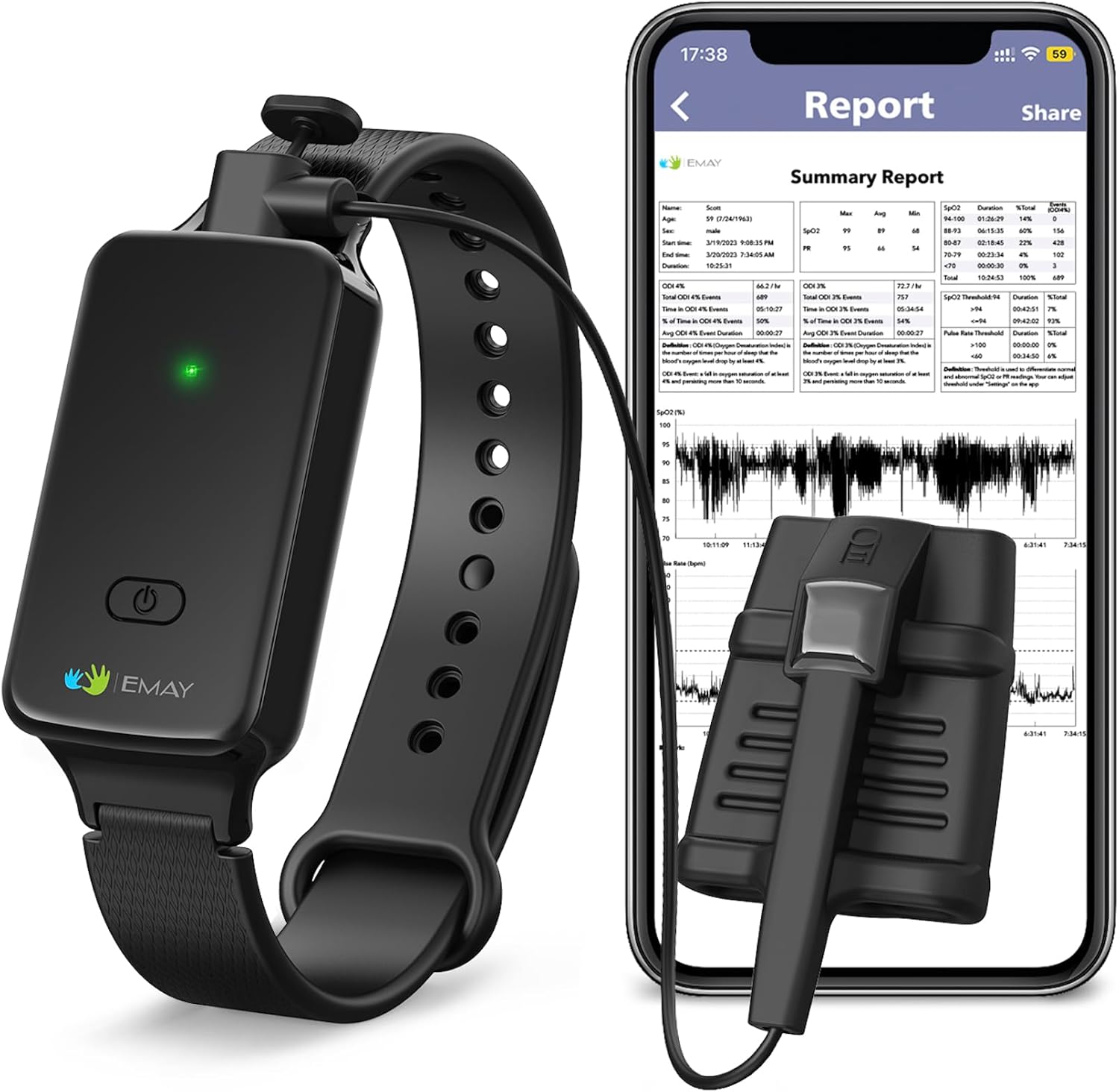 SleepO2 Wrist Recording Pulse Oximeter by EMAY | Continuous Pulse Oximeter to Re...