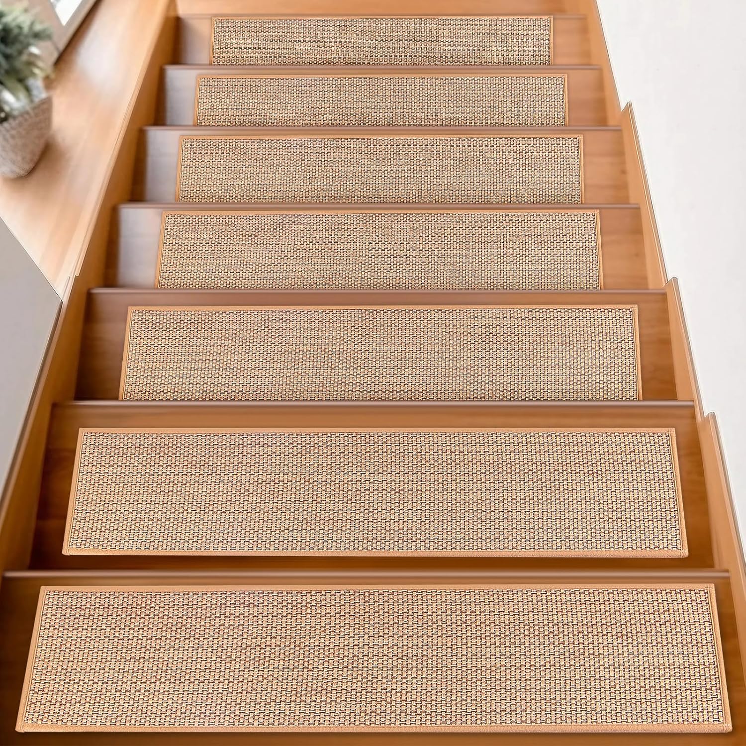 Natural Linen Stair Treads for Wooden Steps Indoor,8" X 30" (15 in Pack) Carpet...