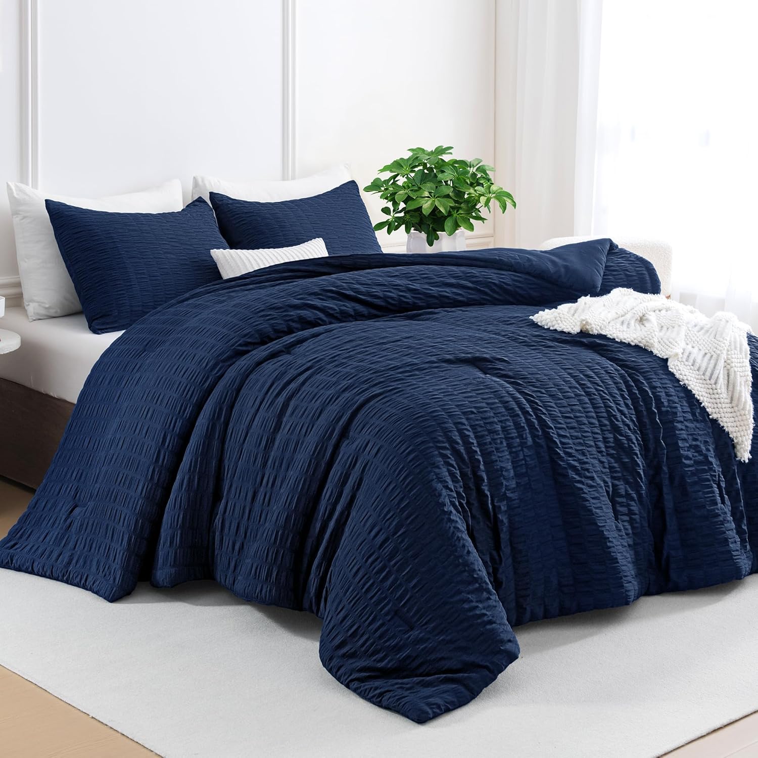 Andency Navy Blue Twin Comforter Set with Seersucker, 2 Pieces Soft Bedding Set...