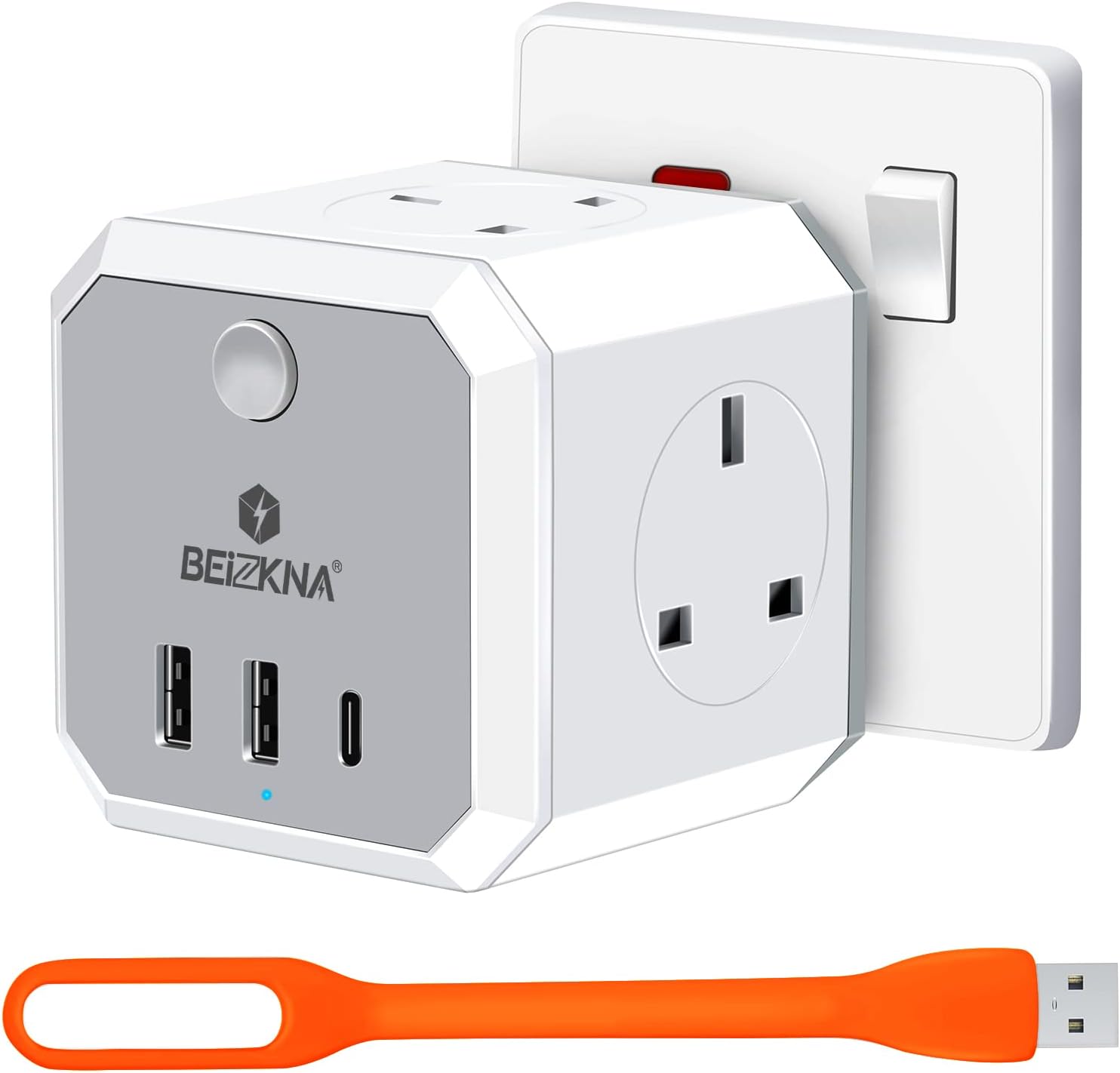 Multi Plug Adapter with 3 USB, 4 Way Multi Plug Extension USB C Wall Socket Adap...