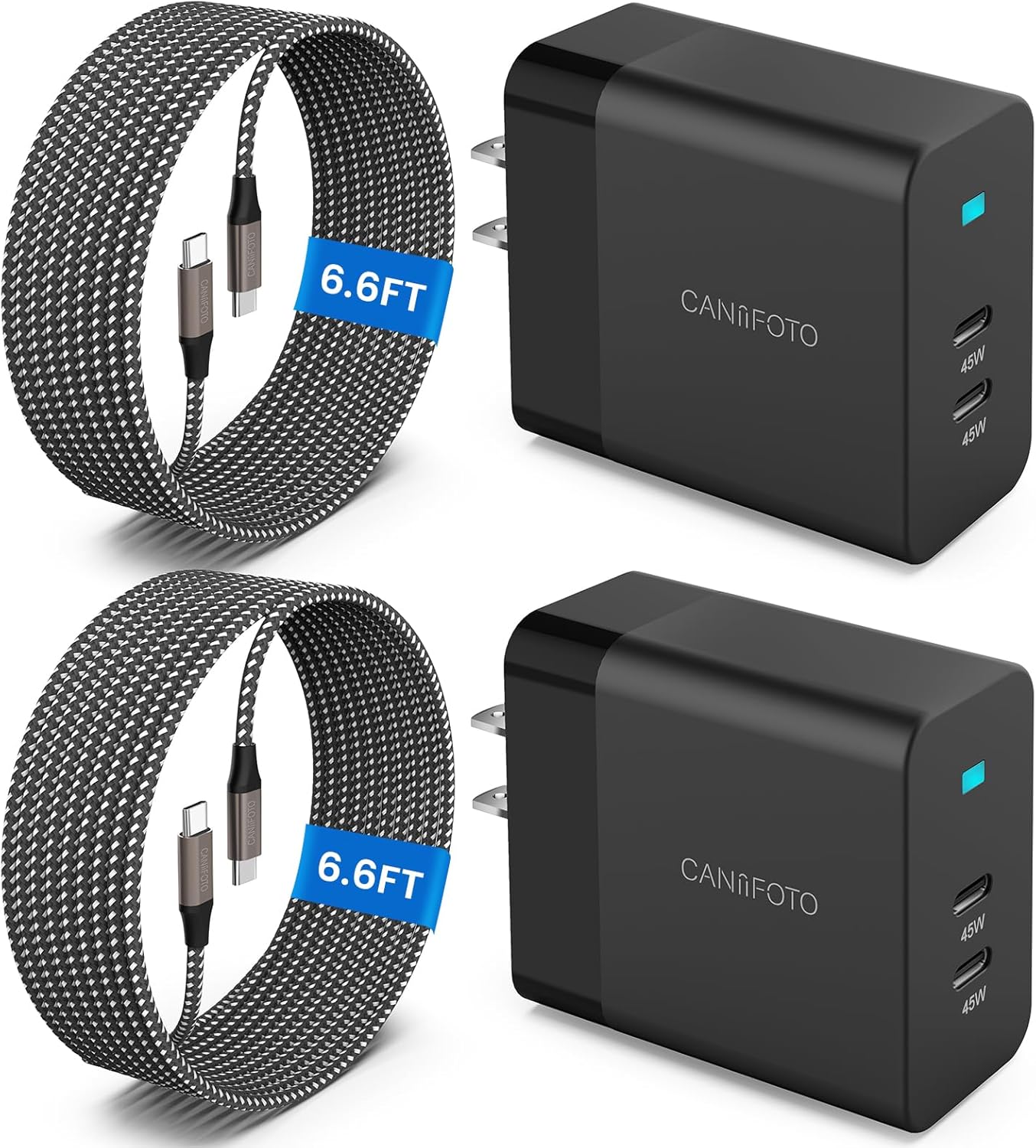 2Port 45W Super Fast Charger Type C, 2Pack 45W USB-C Charger Android Phone Charg...