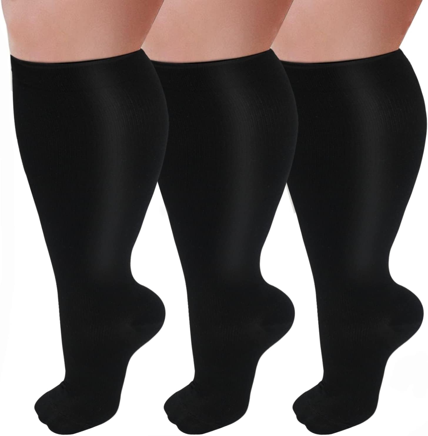 3 Pairs Plus Size Compression Socks for Women and Men Wide Calf 20-30mmhg Extra...