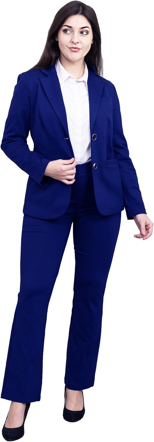 Marycrafts Women's 2 Buttons Business Blazer Pant Suit Set for Work 2 Navy
