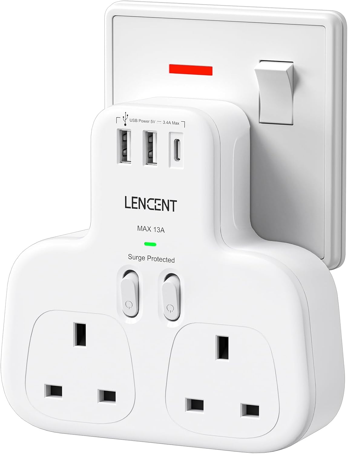 LENCENT Double Plug Adaptor with 1 USB C and 2 USB...