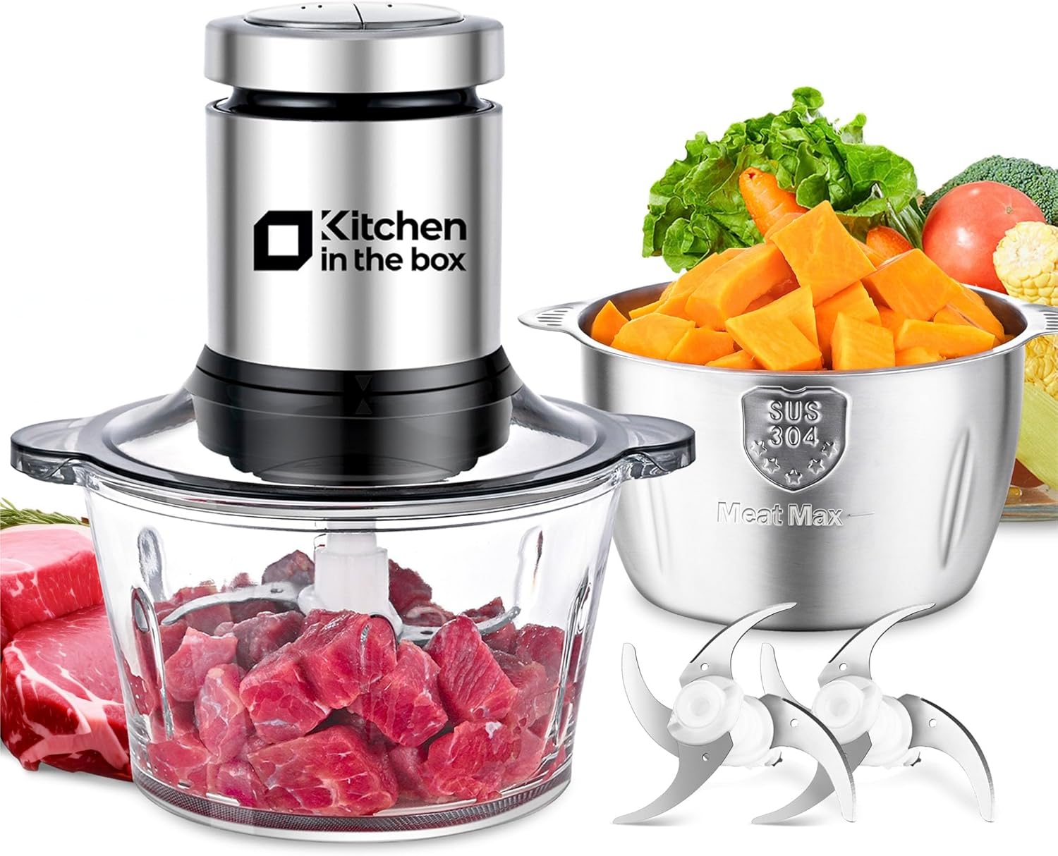 Kitchen in the box Food Processors, 2L+2L 400W Electric Meat Grinder & Food Chop...