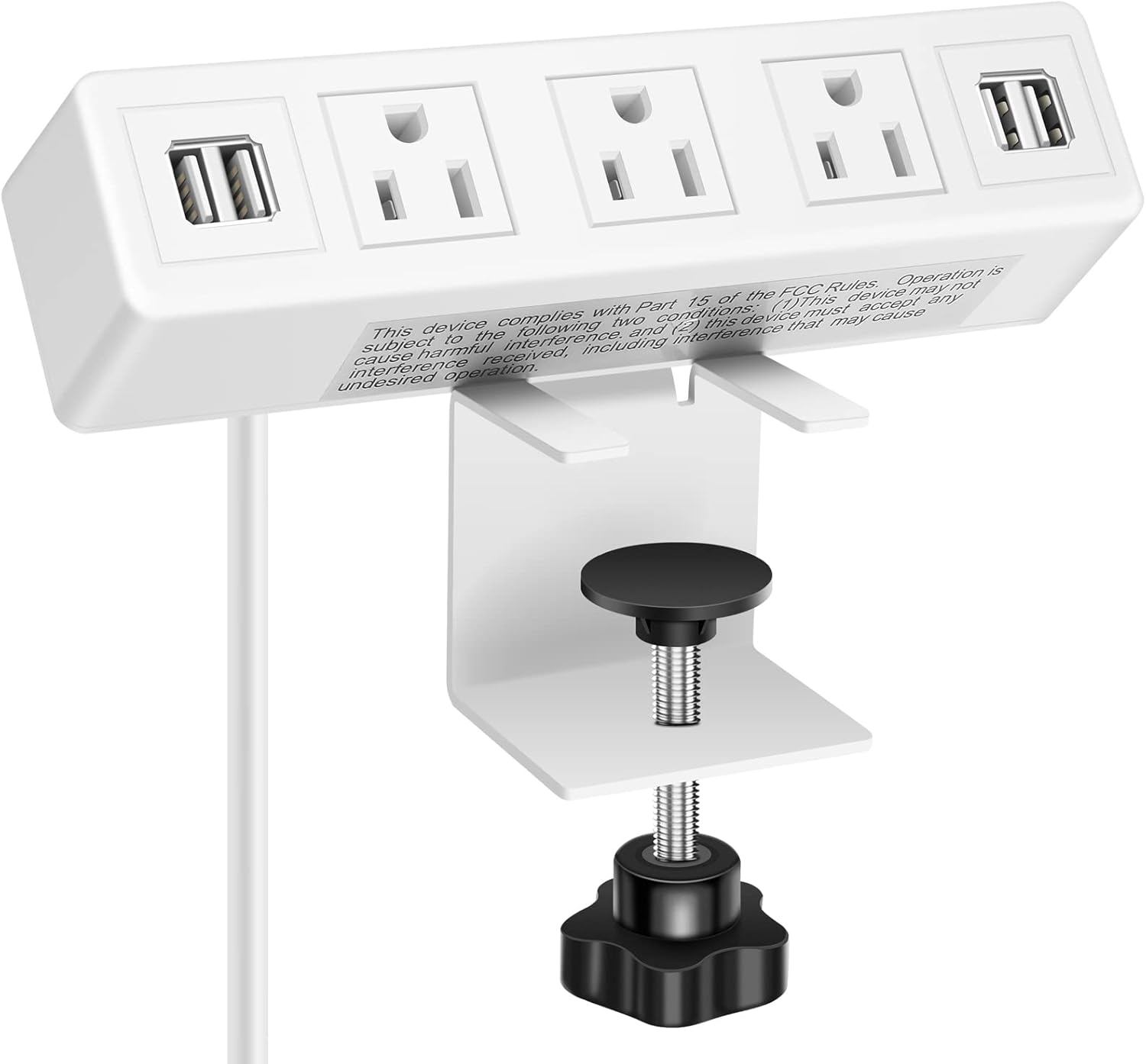 3 AC Outlet Desk Clamp Power Strip White, Desk Mount USB Charging Power Station,...