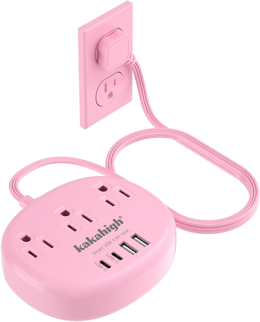 Pink Extension Cord with Surge Protected 1080J - 5 FT Flat Extension Cord, 1625W...