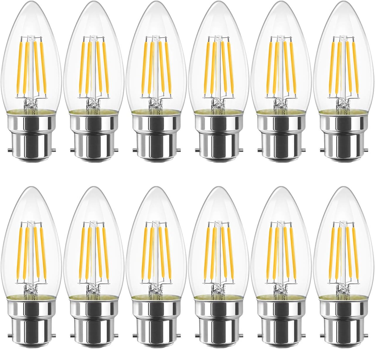 LVWIT B22 LED Filament Candle Bulb, C35 Bayonet Light Bulbs,470Lm, 4W Replace 40...