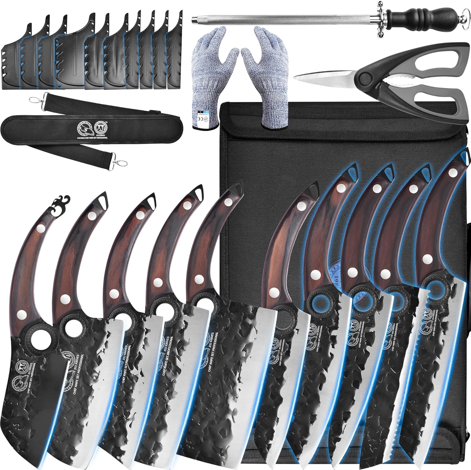 XYJ Professional Kitchen Knife Set with High-Carbon Steel Forged Blades, Chef's...