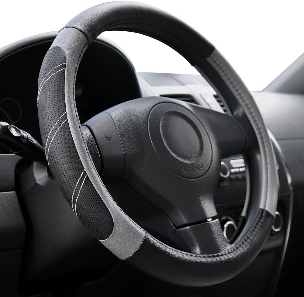 Elantrip Sport Leather Steering Wheel Cover 14 1/2 inch to 15 inch Universal, Pa...