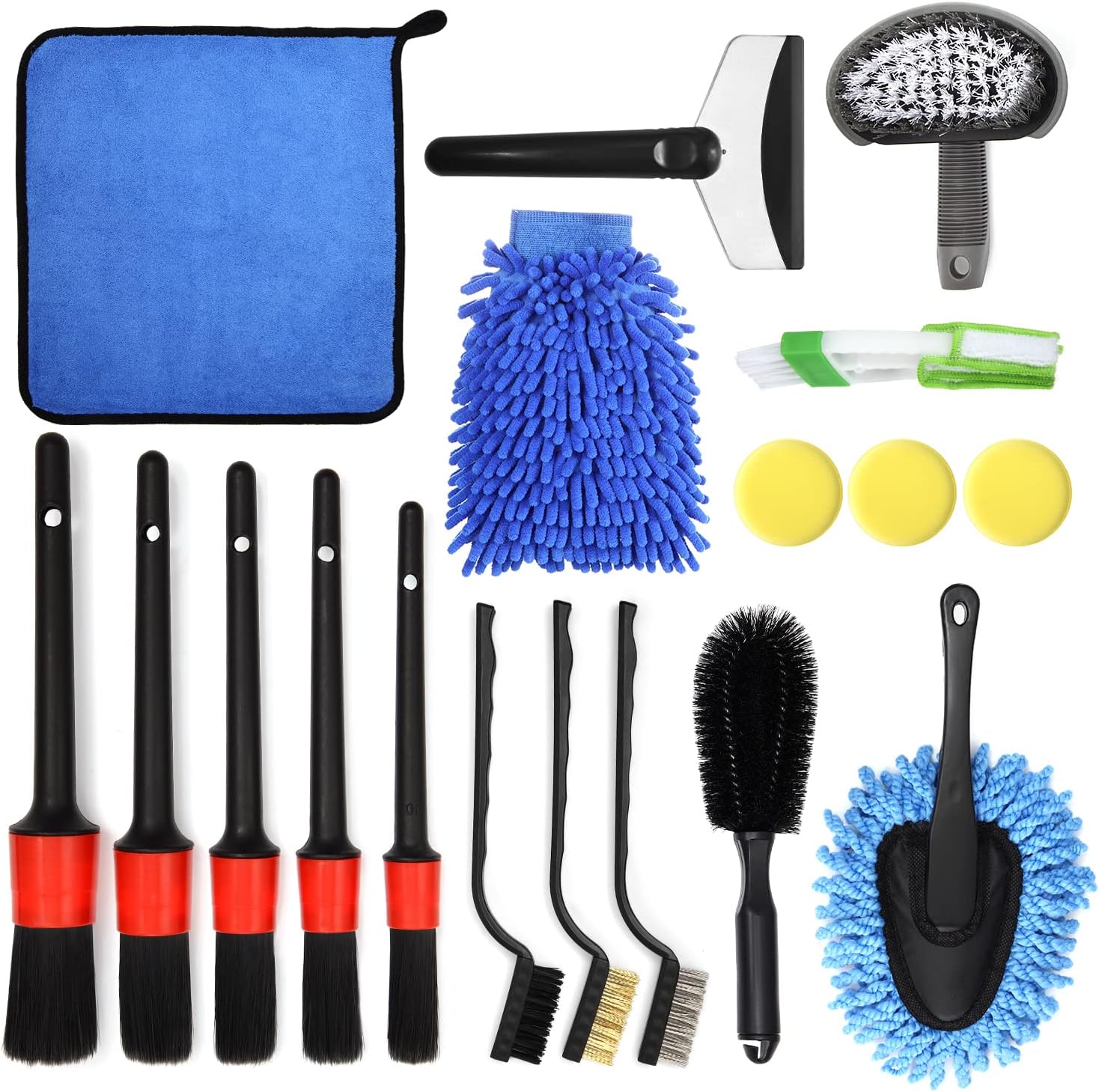 GUANJUNE 18Pcs Car Wash Cleaning Kit with Wash Mitt Sponge Towels, Tire Brush To...