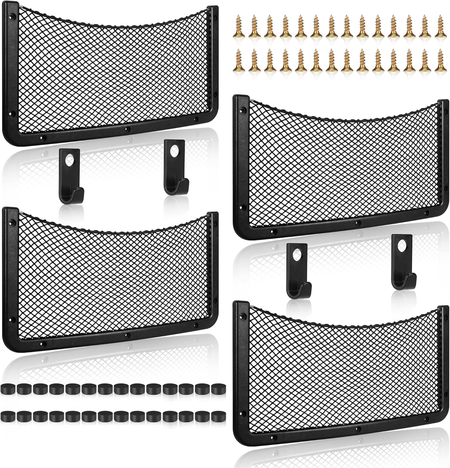 4 Pcs Storage Nets for Campervans, Elastic Trunk Storage Bag with Plastic frame,...