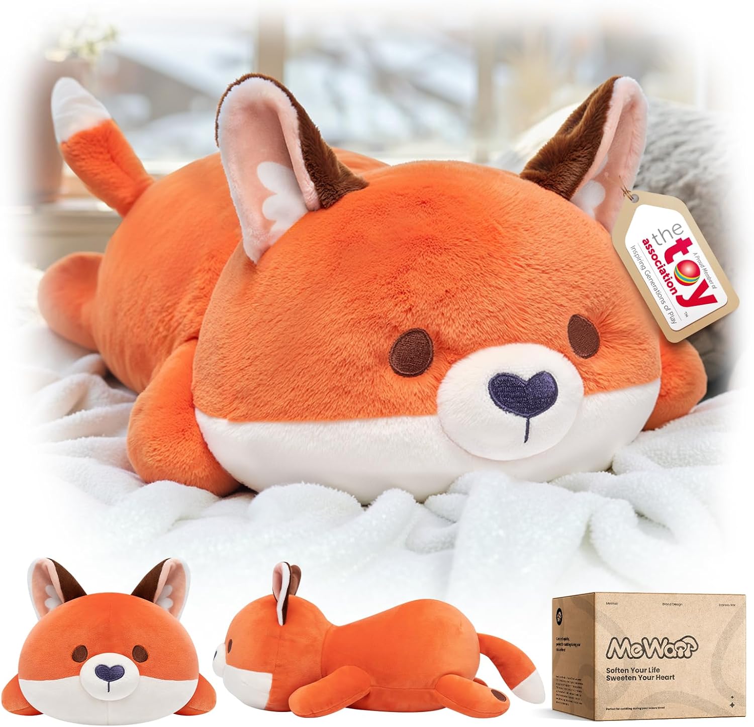 Mewaii Fox Plush Pillow - Cute Fox Plushie Body Pillow, Soft Plush Toy for Kids,...