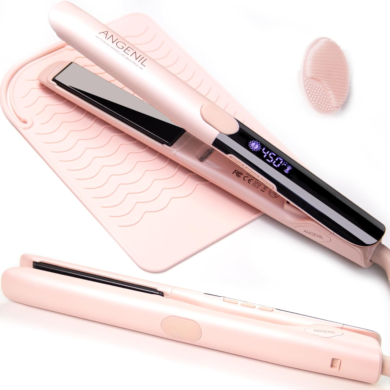 ANGENIL Pro Titanium Flat Iron Hair Straightener, Dual Voltage Straightening and...