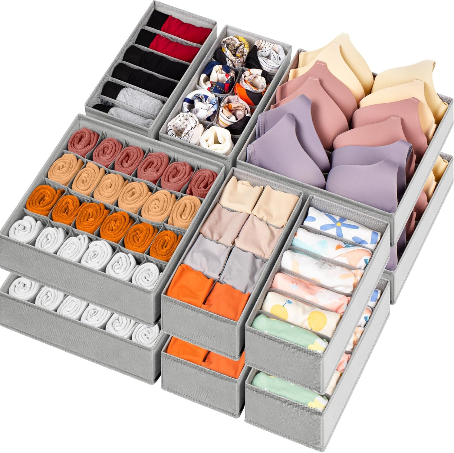 Criusia 16 Pack Sock Underwear Drawer Organizer, 96 Cells Dresser Organizer for...