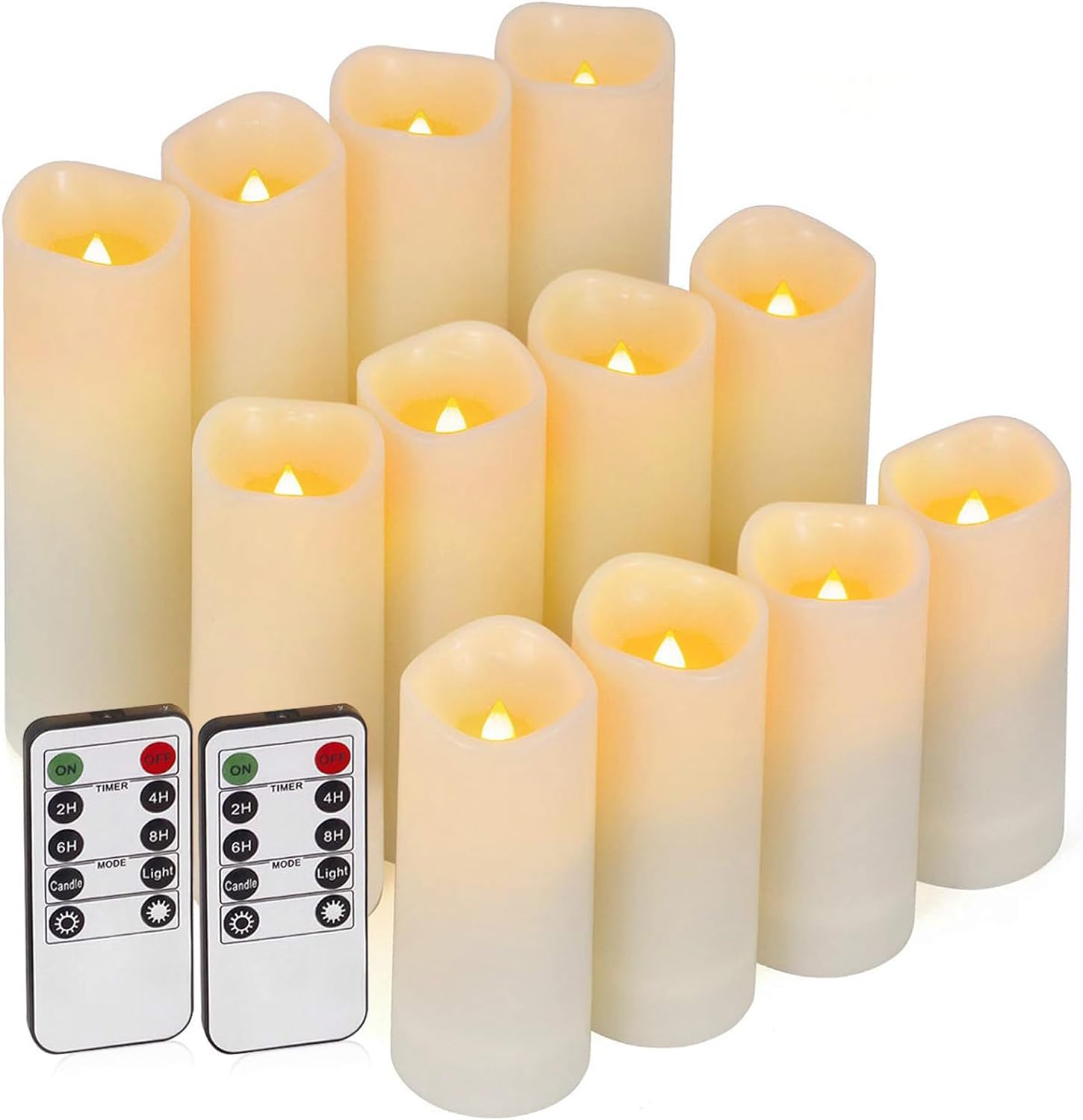 Enido 12 Pc Flameless LED Candles with Remote & Timer, Outdoor Waterproof, Flick...
