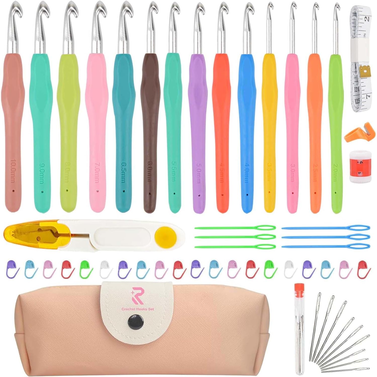 Moseem Crochet Hooks Set 54 Pack,14 Pcs Colorful Ergonomic Comfort Rubber Soft G...