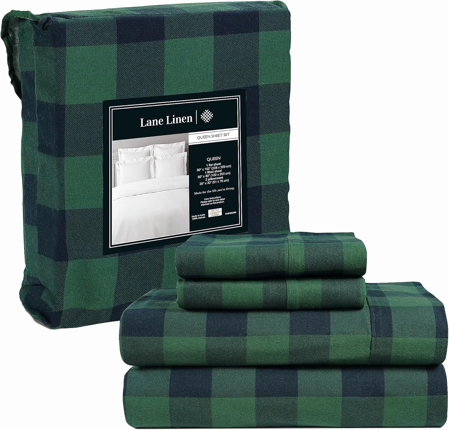 LANE LINEN Cotton Flannel Queen Sheet Set - Brushed for Extra Softness - Lightwe...