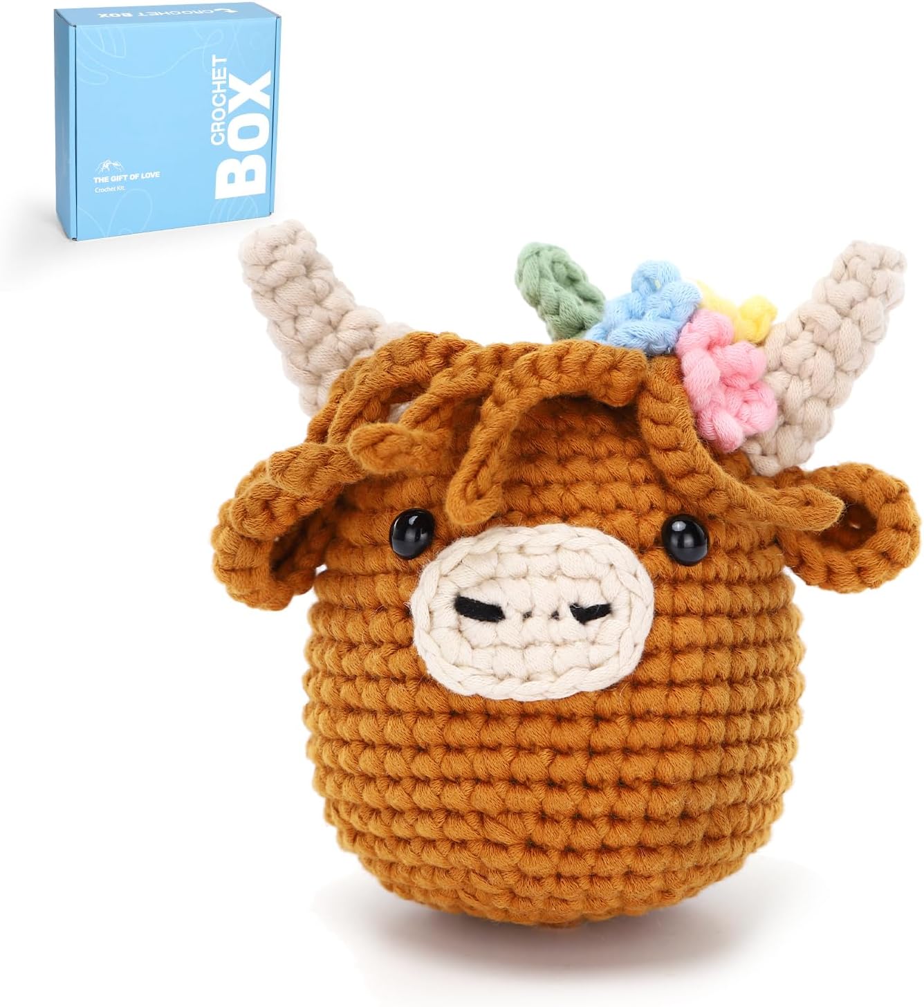 CROCHET BOX Complete Crochet Kit for Beginners - Highland Cow Crochet Kit, Flowe...