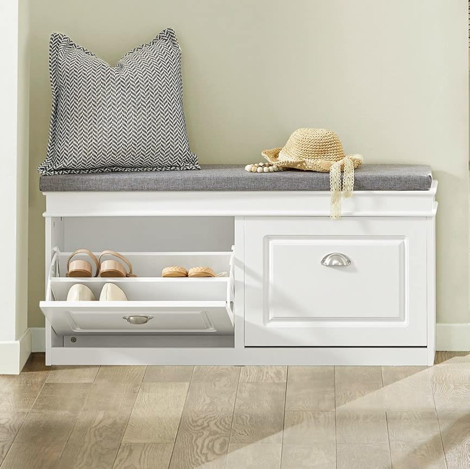Haotian Shoe Storage Bench Entryway, Shoe Cabinet Bench with 2 Flip Drawers & Cu...