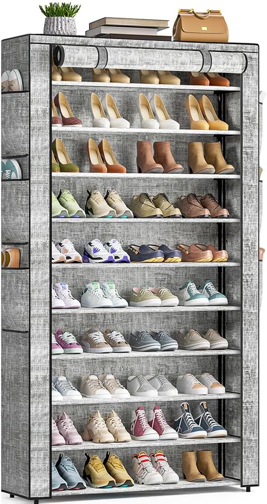 Shoe Rack 10Tier Large Capacity 50-56Pairs Beautiful Tall Shoe Shelf Free Standi...