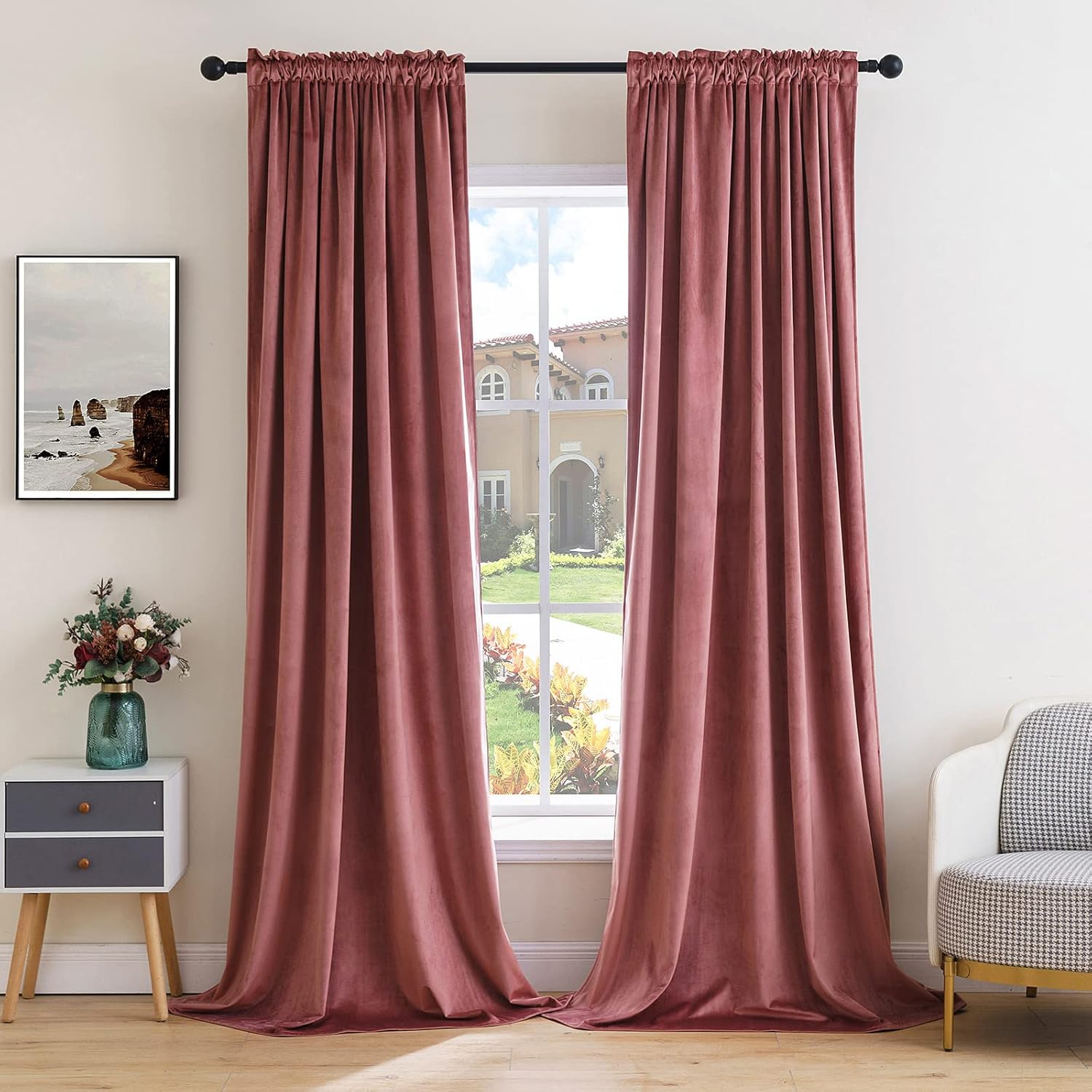 MIULEE Dusty Rose Pink Velvet Curtains Thermal Insulated Blackout Curtain Drapes...