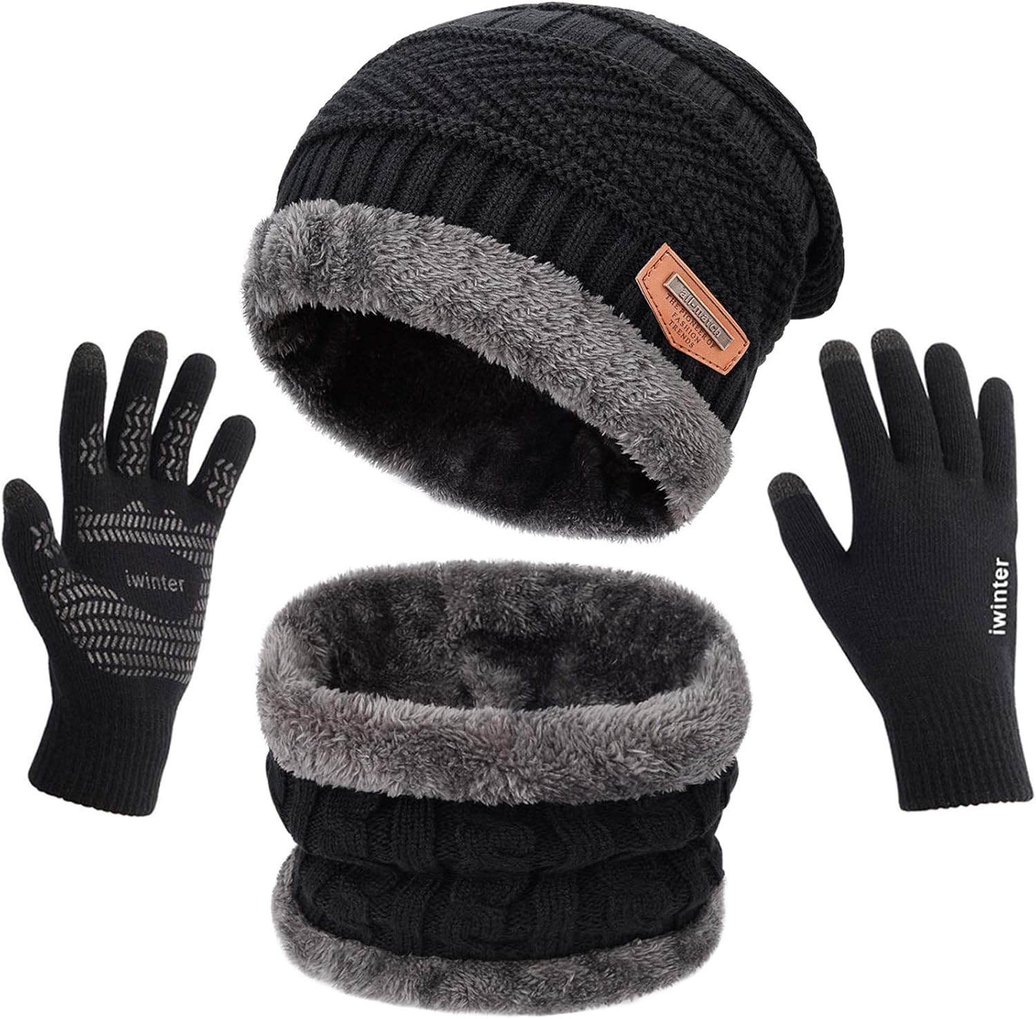 MAYLISACC Winter Knit Beanie Hat Neck Warmer Scarf and Touch Screen Gloves Set 3...