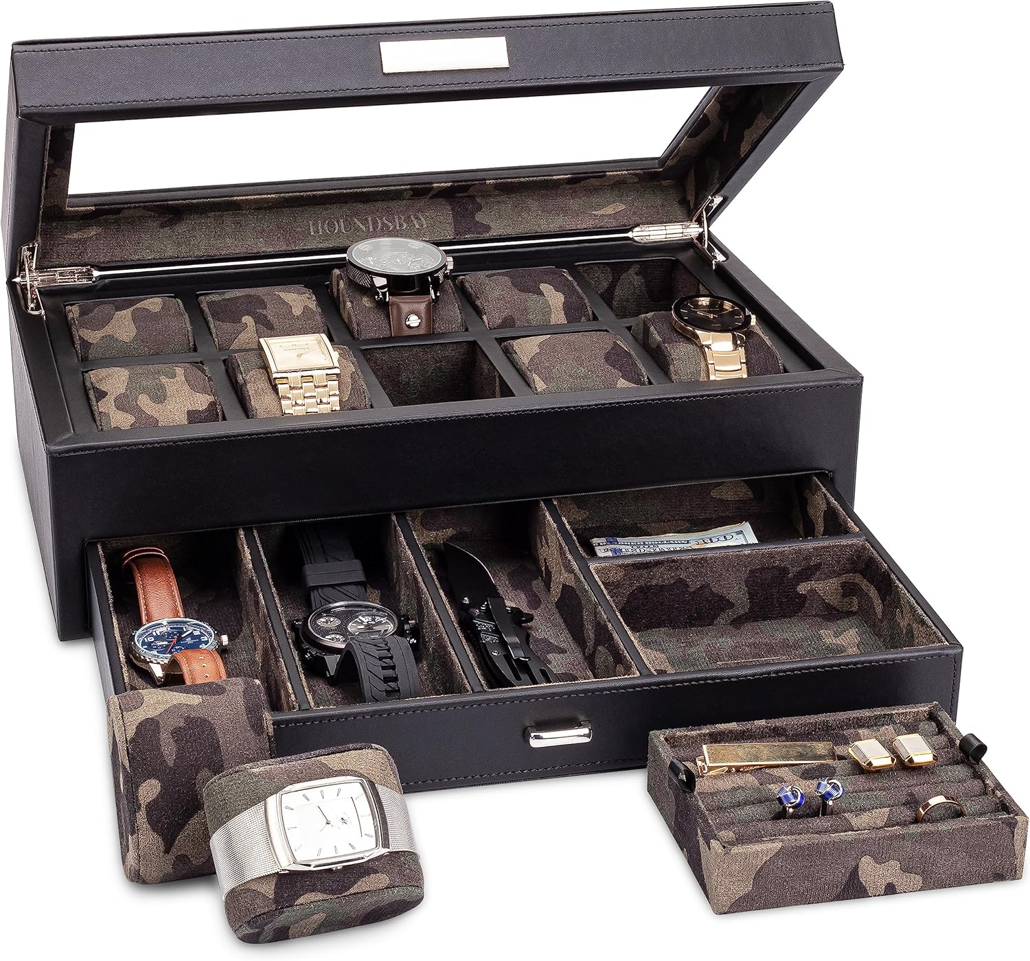HOUNDSBAY Yachtsman Large Watch Box Jewelry Organizer for Men, Camo Gifts for Me...